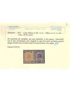 SOMALIA ITALIANA 1922 Serie ordinaria in besa 6v MNH** ©