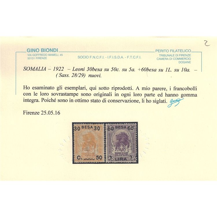 SOMALIA ITALIANA 1922 Serie ordinaria in besa 6v MNH** ©