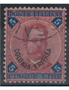 ERITREA 1893 5£ carminio e azzurro us ©