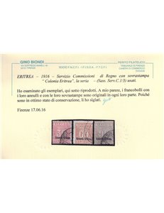 COLONIE ERITREA 1916 Servizio commissioni 3v us ©