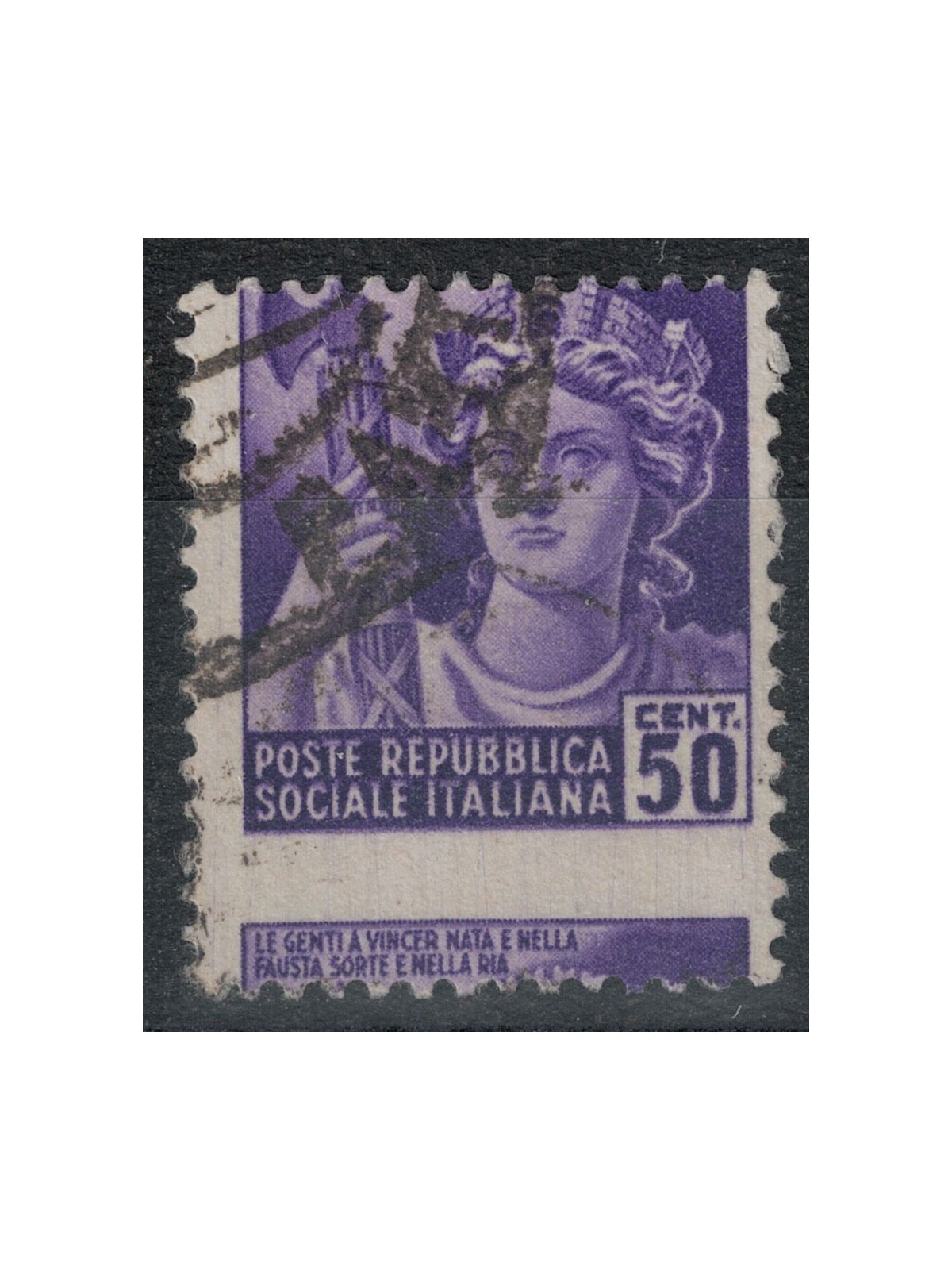 ITALY RSI 1944-45 Variety 50c destroyed monuments (moved perforation) us