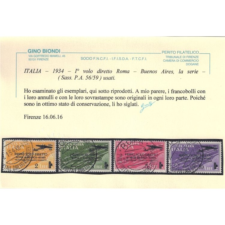 ITALIA REGNO 1934 Posta aerea Roma-Buenos Aires 4v us ©