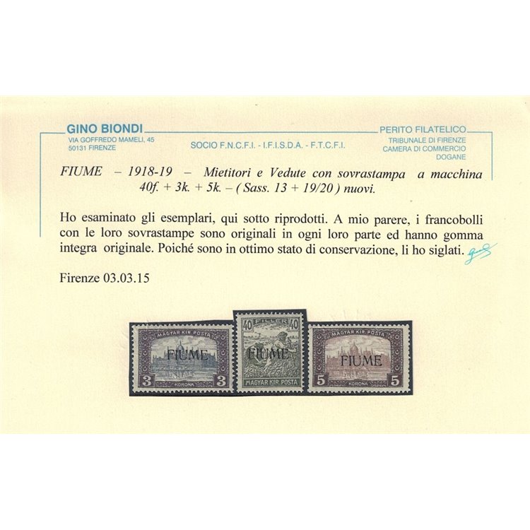 FIUME 1918-19 Mietitori e veduta 16v MNH** ©