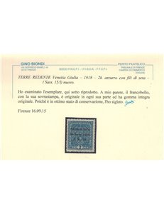 VENEZIA GIULIA 1918 2k turchino (fili di seta) MNH** ©