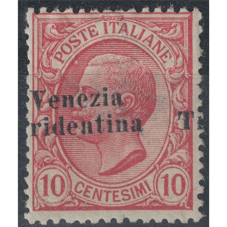 TRENTINO 1918 Varietà 10c rosa soprast. obliqua e spostata MNH** ©
