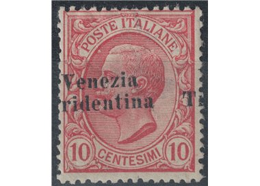TRENTINO 1918 Varietà 10c rosa soprast. obliqua e spostata MNH** ©