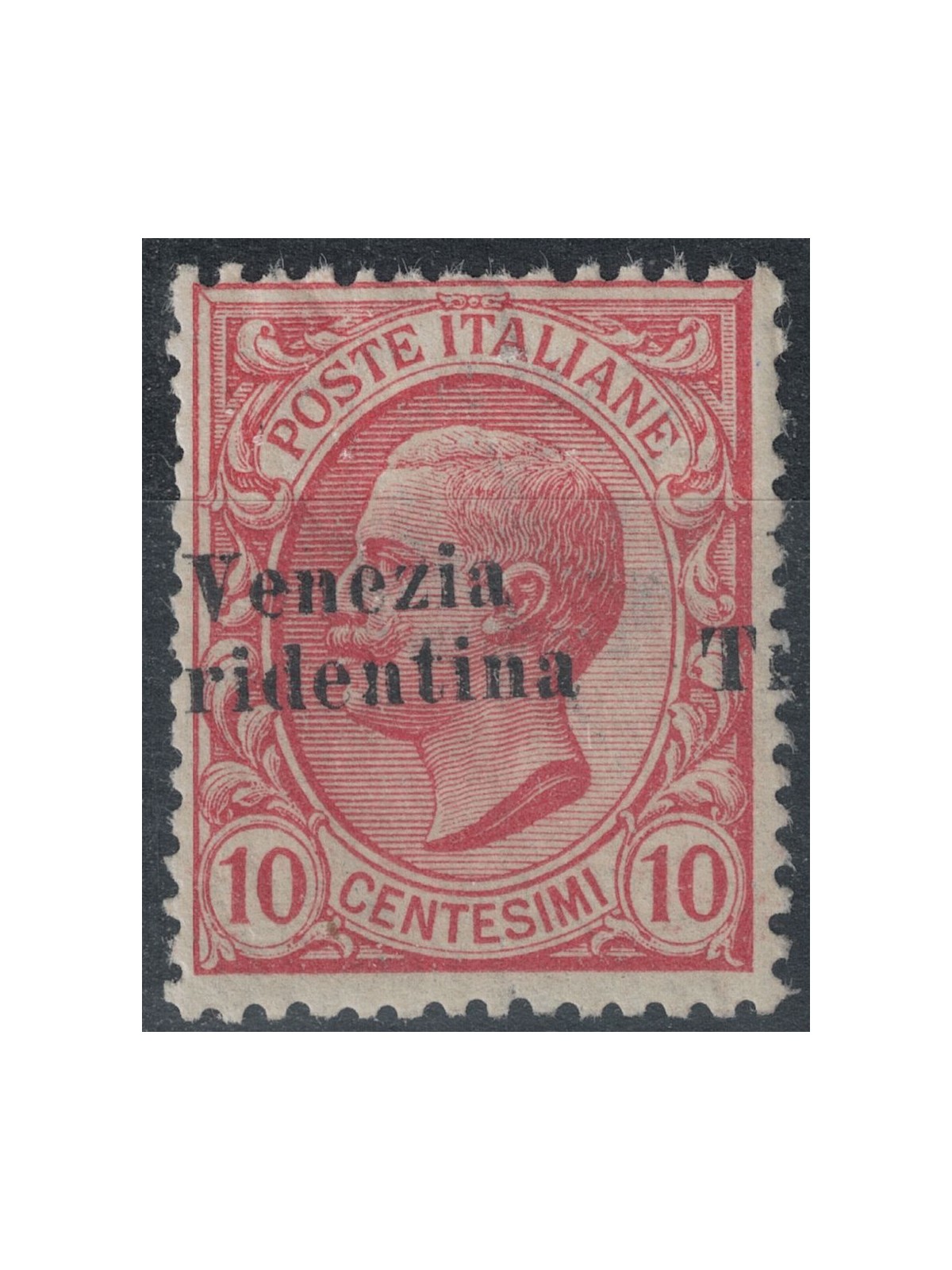 TRENTINO 1918 Varietà 10c rosa soprast. obliqua e spostata MNH** ©
