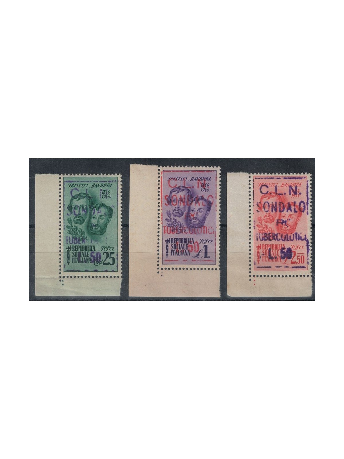 SONDALO 1945 Fratelli Bandiera hand-stamped 3v MNH** ©