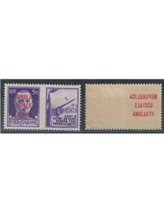 ITALIA RSI 1944 Varietà 50c PG (Armi e cuori) decalco soprast. MNH**