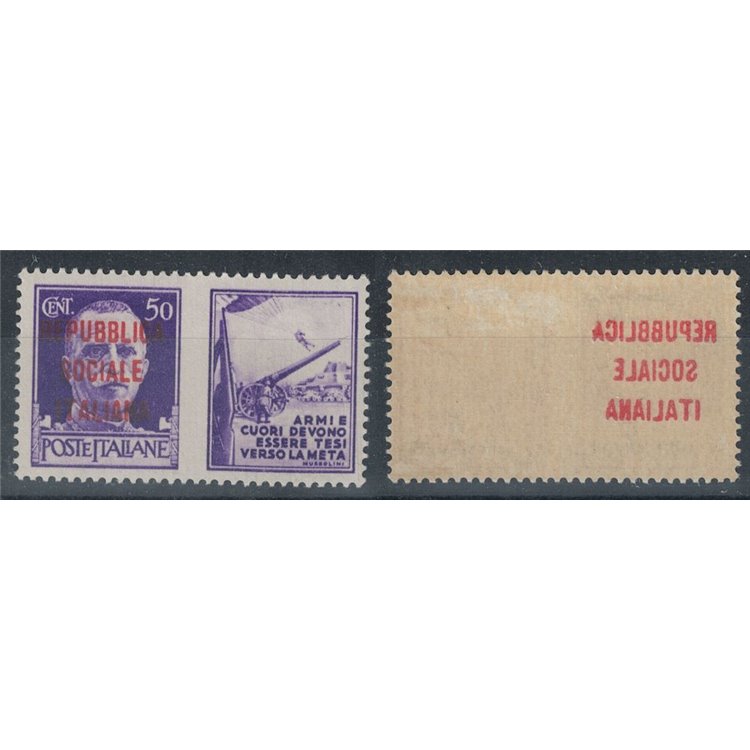 ITALY RSI 1944 Variety 50c PG (Weapons and Hearts) decal overprint MNH**