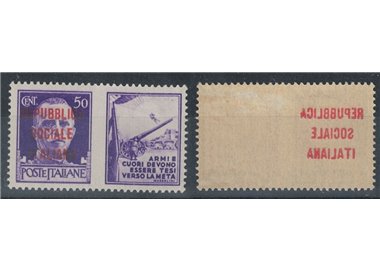 ITALY RSI 1944 Variety 50c PG (Weapons and Hearts) decal overprint MNH**