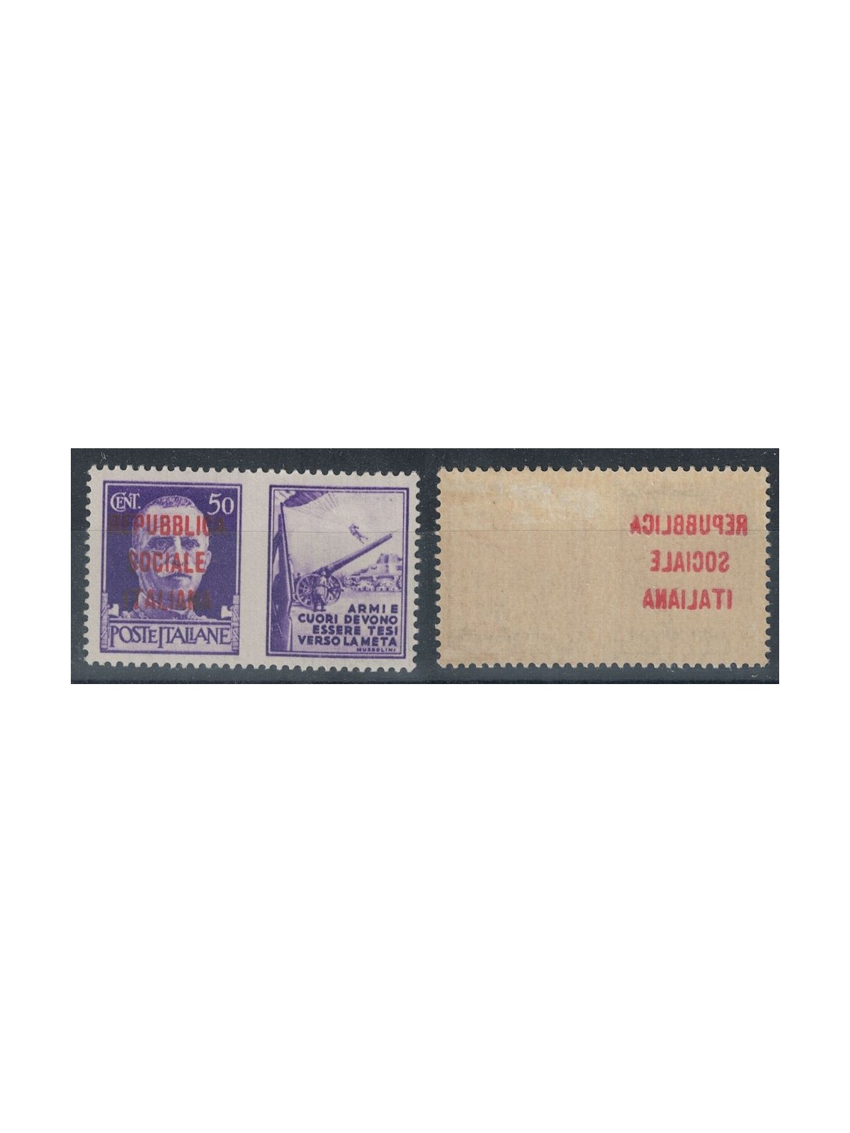 ITALY RSI 1944 Variety 50c PG (Weapons and Hearts) decal overprint MNH**