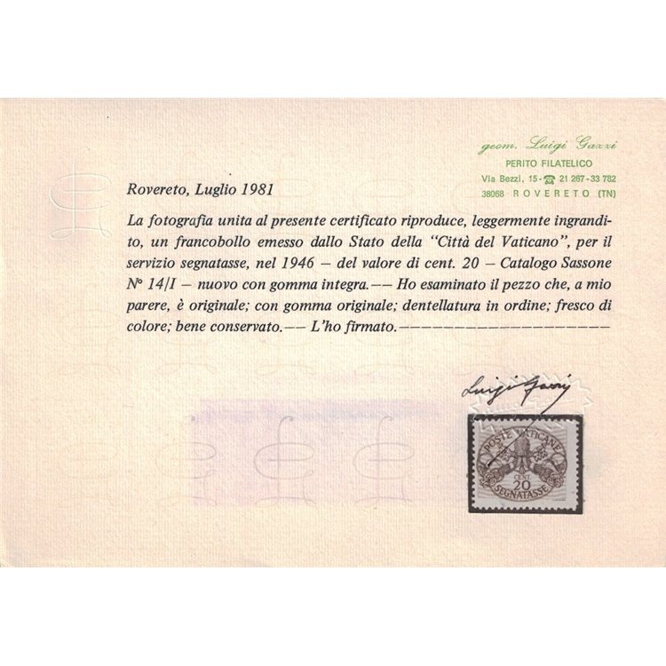 VATICANO 1946 Segnatasse (carta grigia) 3v MNH** ©