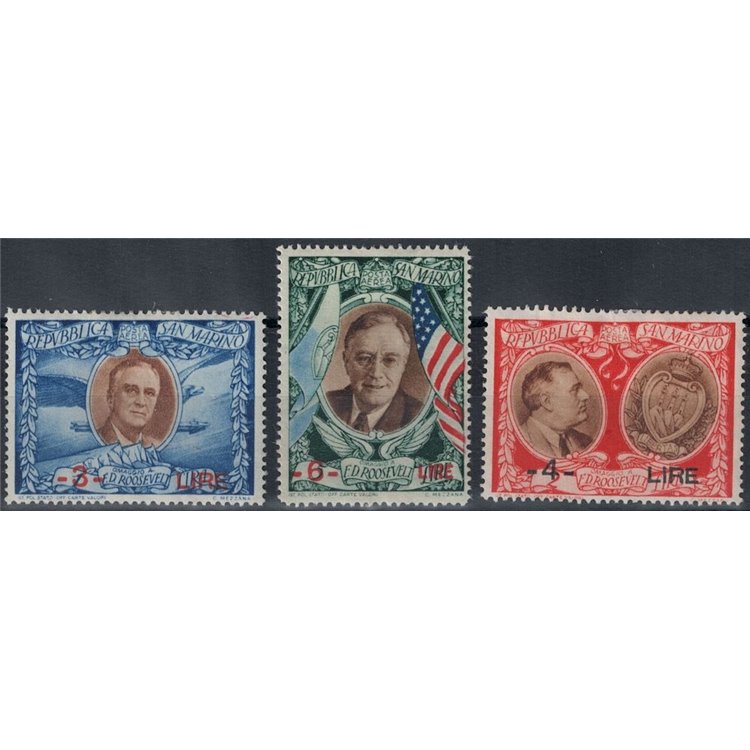 SAN MARINO 1947 Roosevelt overprinted (airmail) 3v MH*