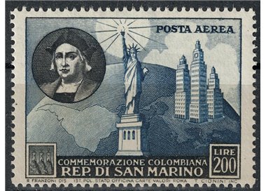 SAN MARINO 1952 Cristoforo Colombo (posta aerea) MH*