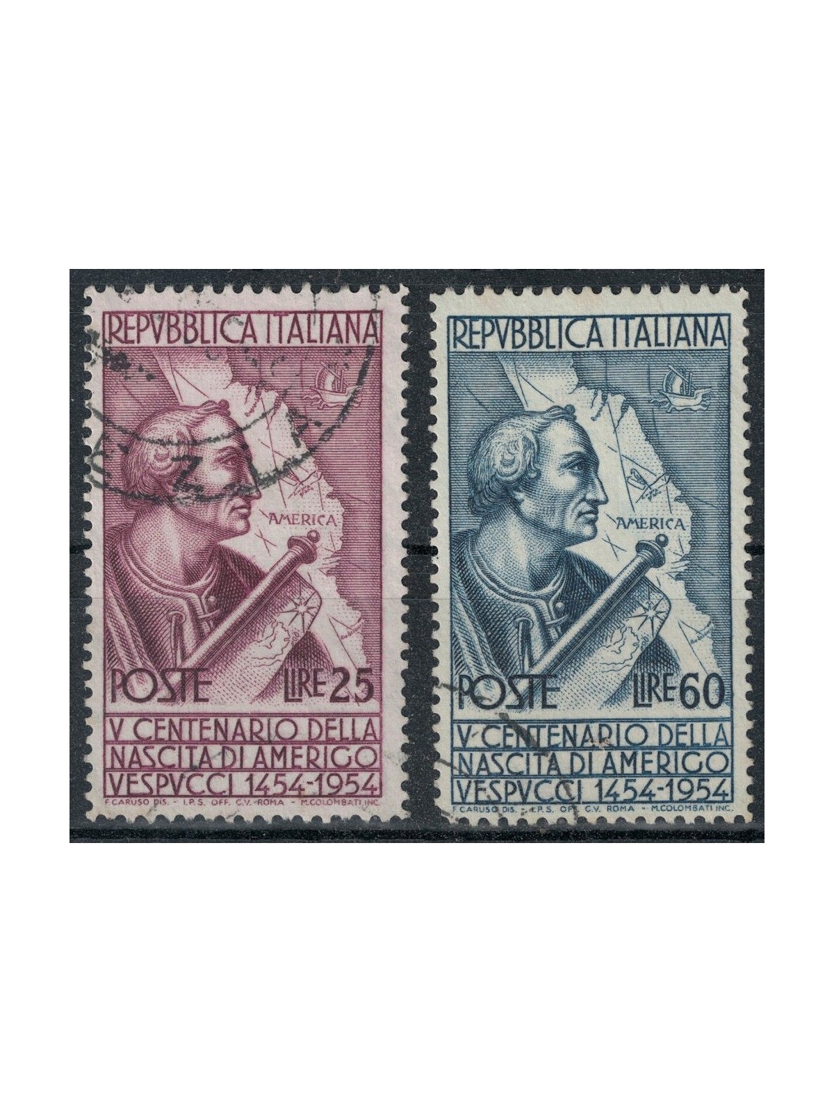 ITALIA 1954 Amerigo Vespucci (dent. 13¼x14) 2v us