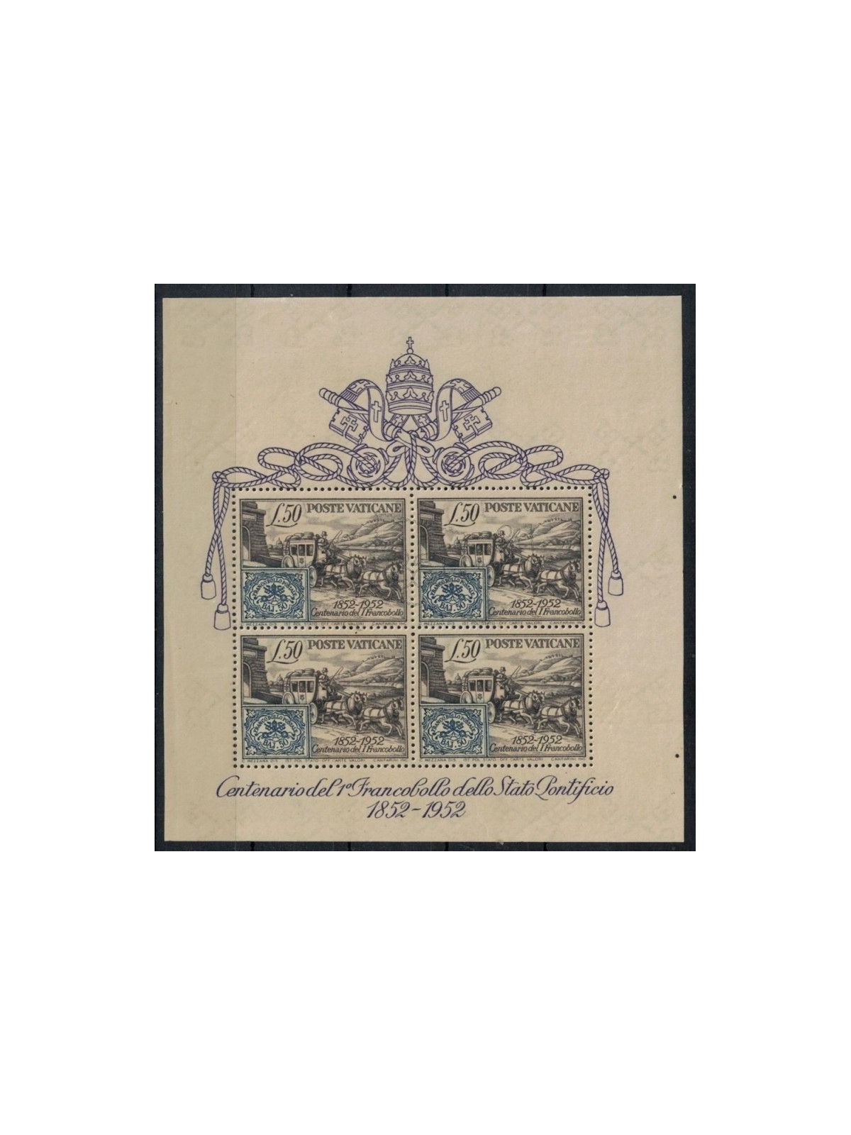 VATICANO 1952 Centenario del francobollo BF MH*