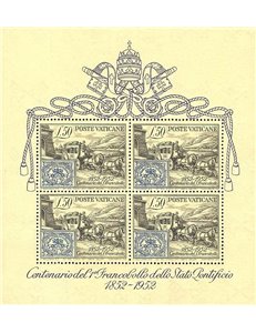 VATICANO 1952 Centenario del francobollo BF MH*