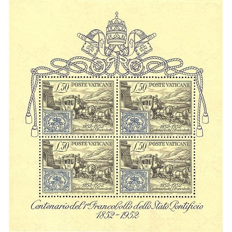 VATICANO 1952 Centenario del francobollo BF MH*