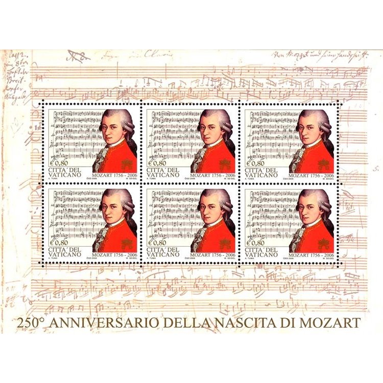 VATICANO 2006 Wolfgang Amadeus Mozart BF MNH**
