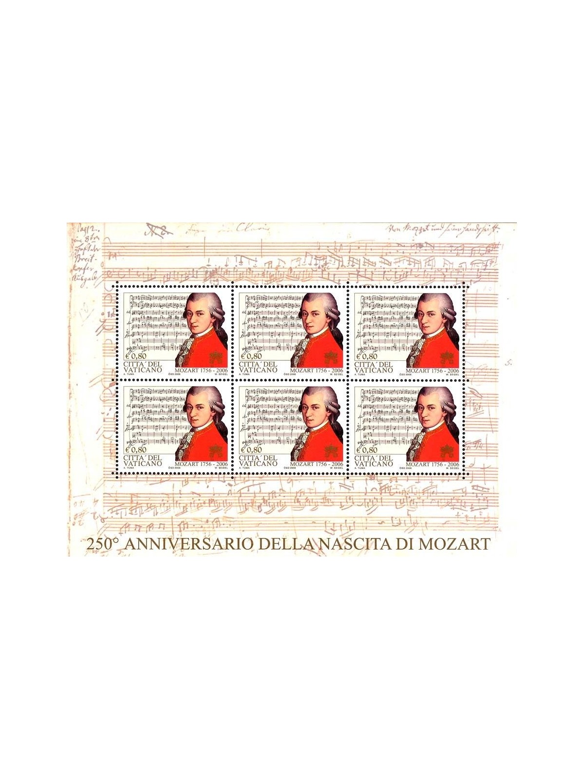 VATICAN 2006 Wolfgang Amadeus Mozart s/s MNH**