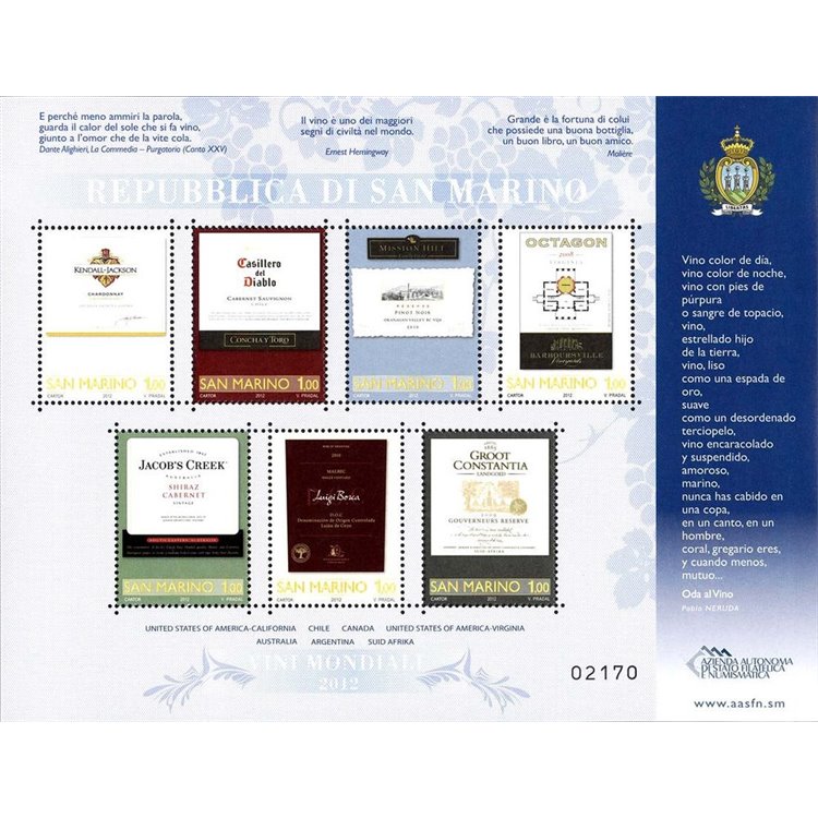 SAN MARINO 2012 Wines of the World s/s MNH**