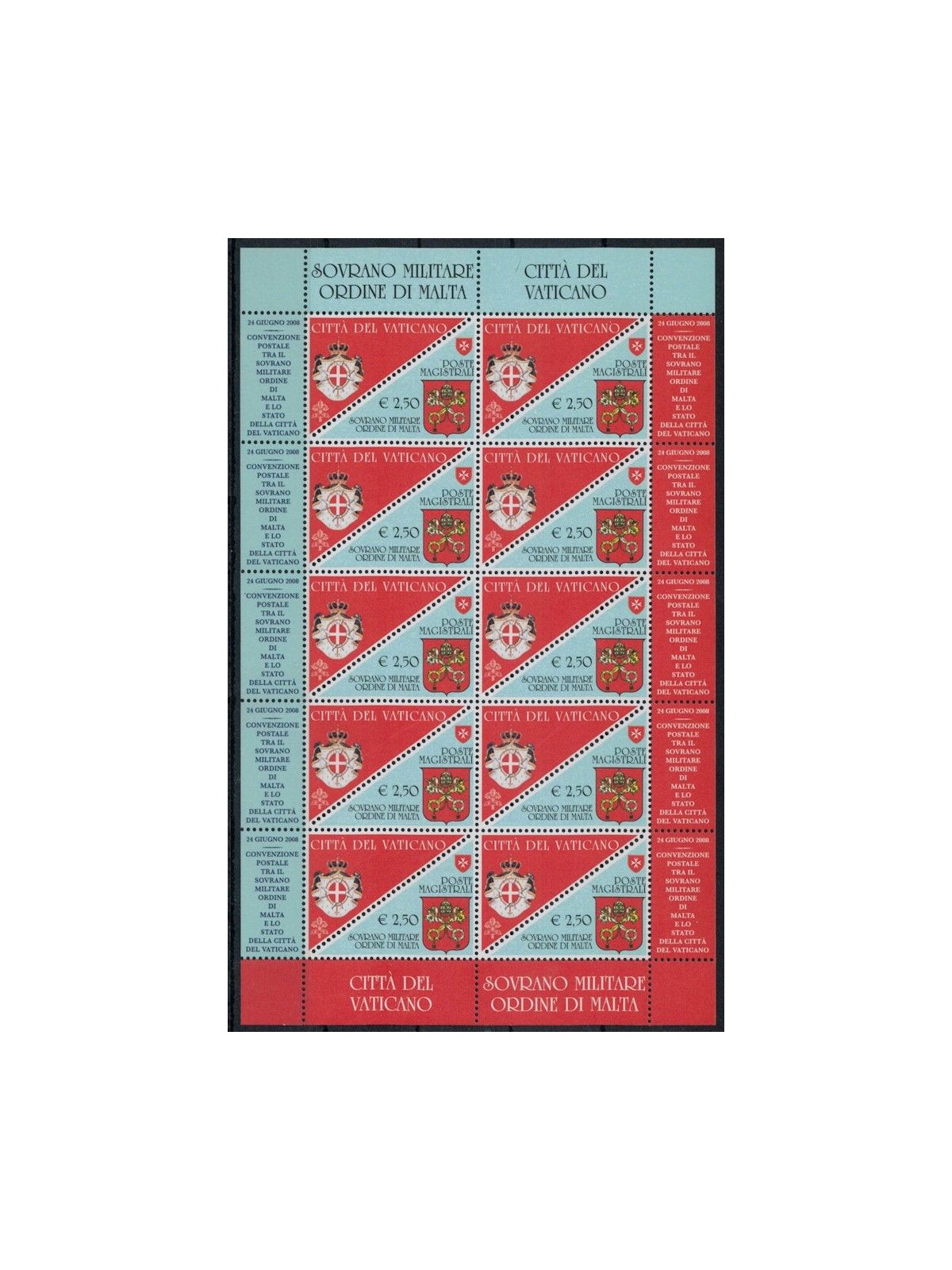 SMOM 2008 Convenzione postale con Vaticano MF MNH**