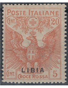 LIBIA 1915-16 Croce Rossa 20c + 5c (soprast. in basso)  MH*