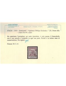 ITALIA REGNO 1924 Enti Semistatali, Vigilanza Obbligo Scolastico us ©