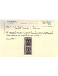 ITALIA RSI 1944 Varietà Recapito autorizzato, soprast. capovolta 2v MNH** ©