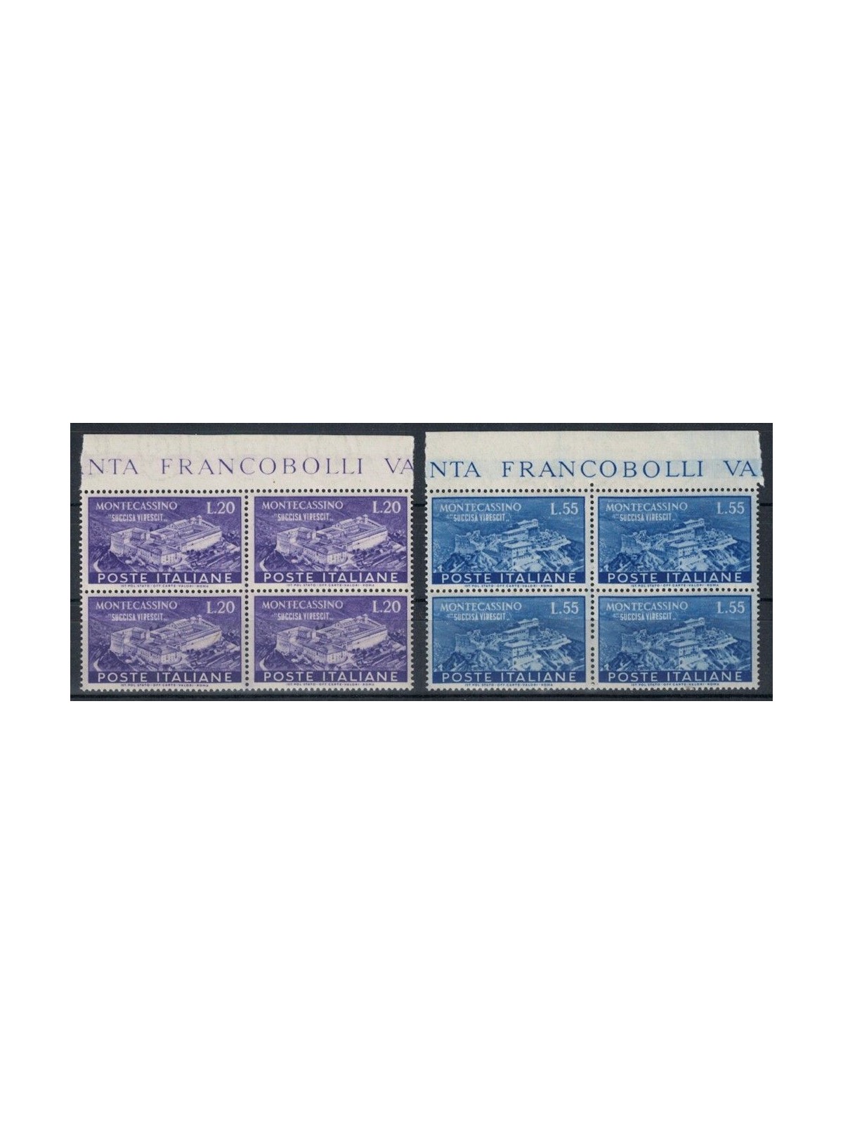 ITALIA 1951 Abbazia di Montecassino (in quartina) 2v MNH** ©