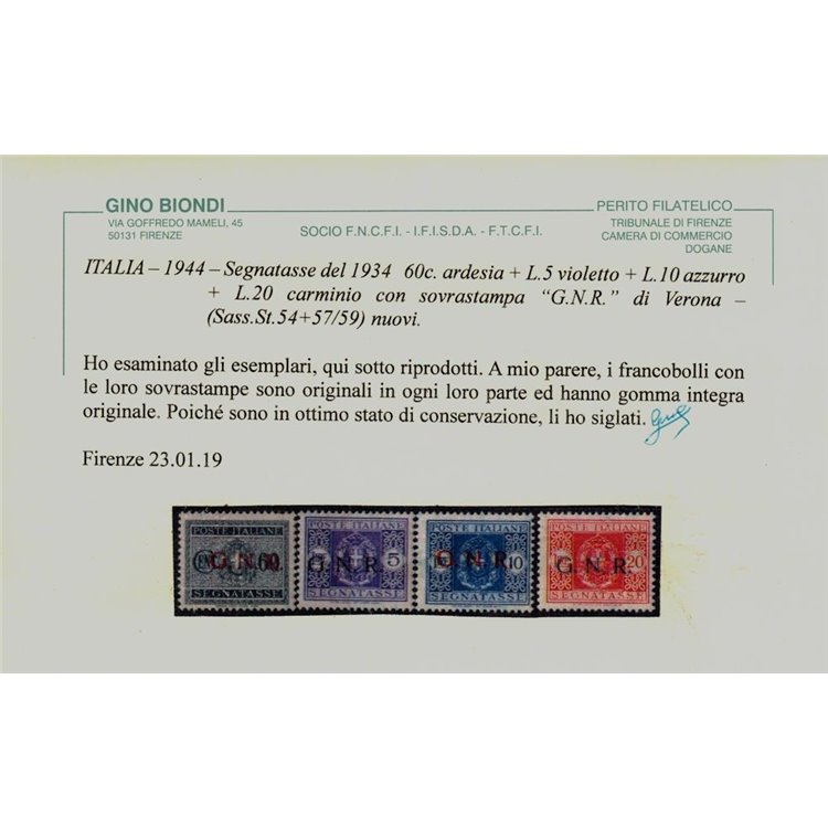 ITALIA RSI 1943 Segnatasse GNR (Verona) 13v MNH** ©