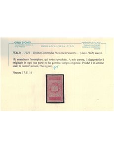 ITALIA REGNO 1921 Dante 15c rosa brunastro MNH** ©