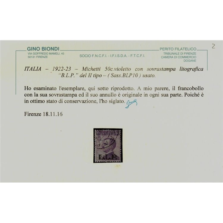 ITALIA REGNO 1922-23 BLP 50c violetto us ©