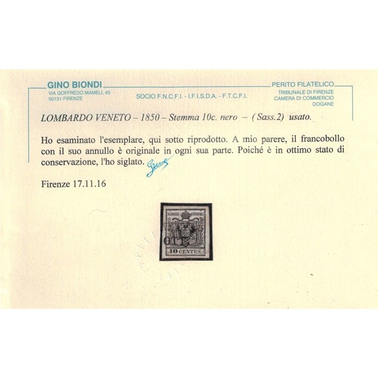 REGNO LOMBARDO VENETO 1850 Stemma 10c nero us ©