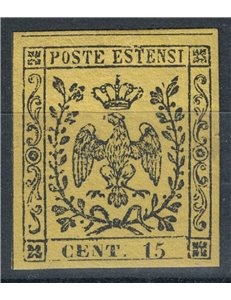 DUCHY OF MODENA 1852 Estense eagle 15c yellow MH* ©