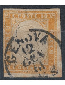 KINGDOM OF SARDINIA 1861 Effigy 80c yellow us ©