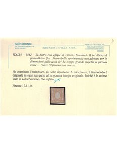 ITALIA REGNO 1862 Varietà 2c bistro con effigie al posto della cifra MNH** ©