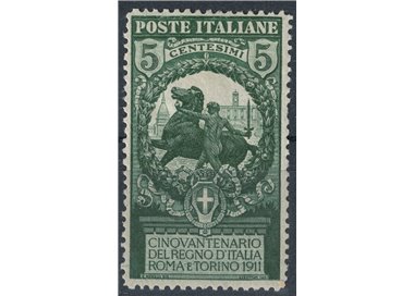 ITALIA REGNO 1911 Varietà 5c Unità d'Italia dentellato 13½ MH* ©