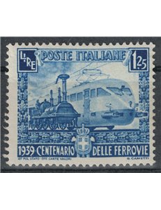 ITALIA REGNO 1939 Varietà 1,25£ Ferrovie con trattino sul fumaiolo MH*