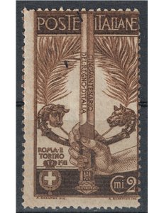 ITALY KINGDOM 1911 Variety 2c Unification of Italy perforated 13½ MH*