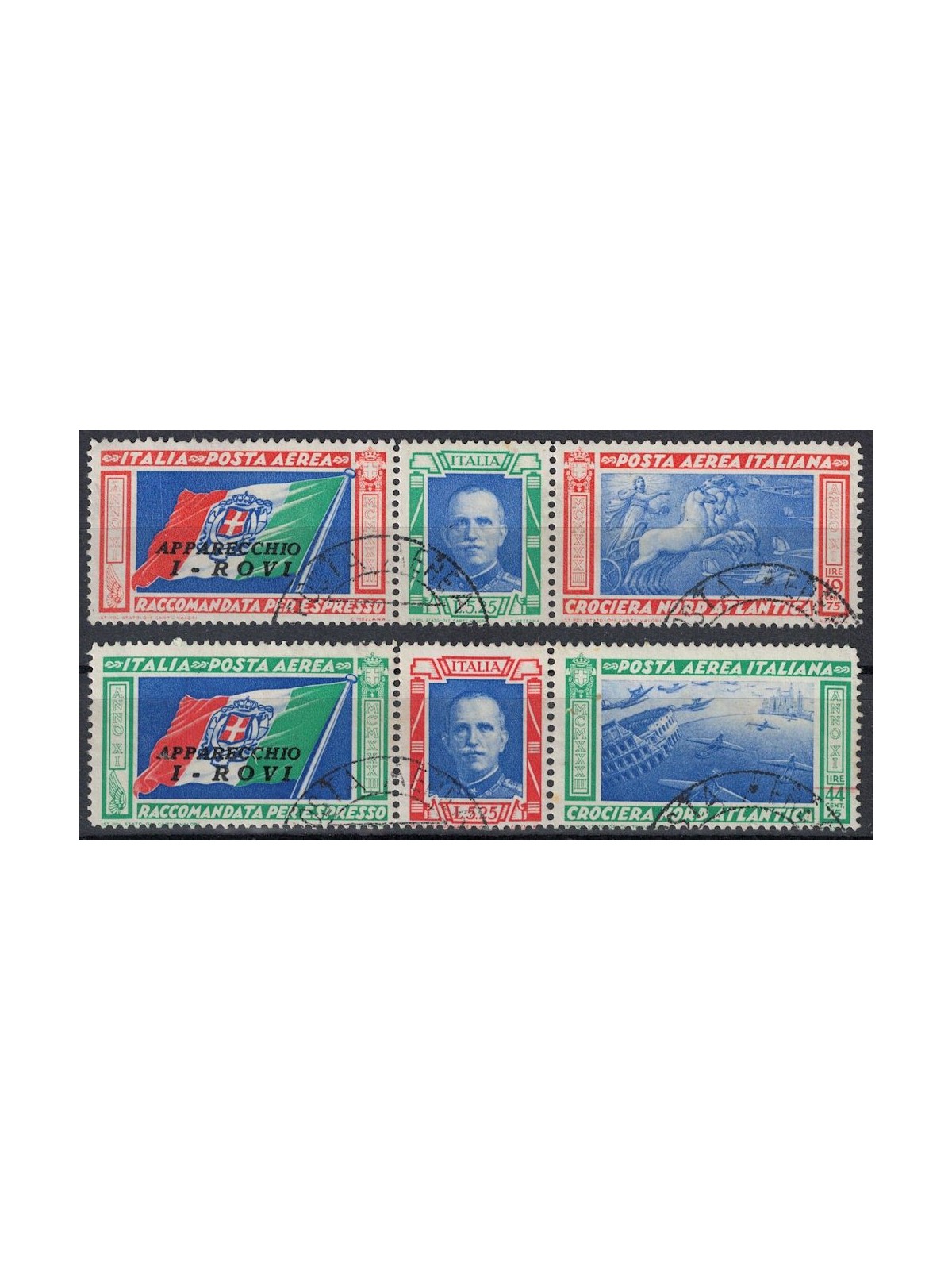 ITALY KINGDOM 1933 North Atlantic Cruise ROVI 2 triptychs us