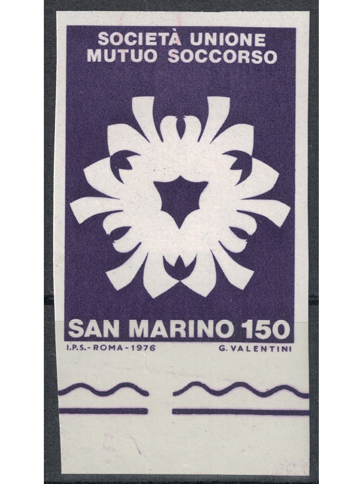 SAN MARINO 1976 Varietà Mutuo Soccorso (nd e sola stampa del violetto) MNH** ©