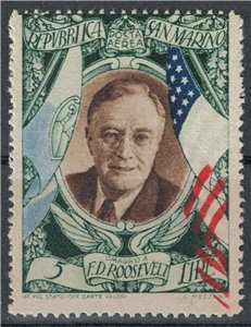 SAN MARINO 1947 Variety 5£ Roosevelt (airmail) MNH** ©