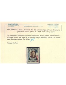 SAN MARINO 1947 Varietà 5₤ Roosevelt (posta aerea) MNH** ©