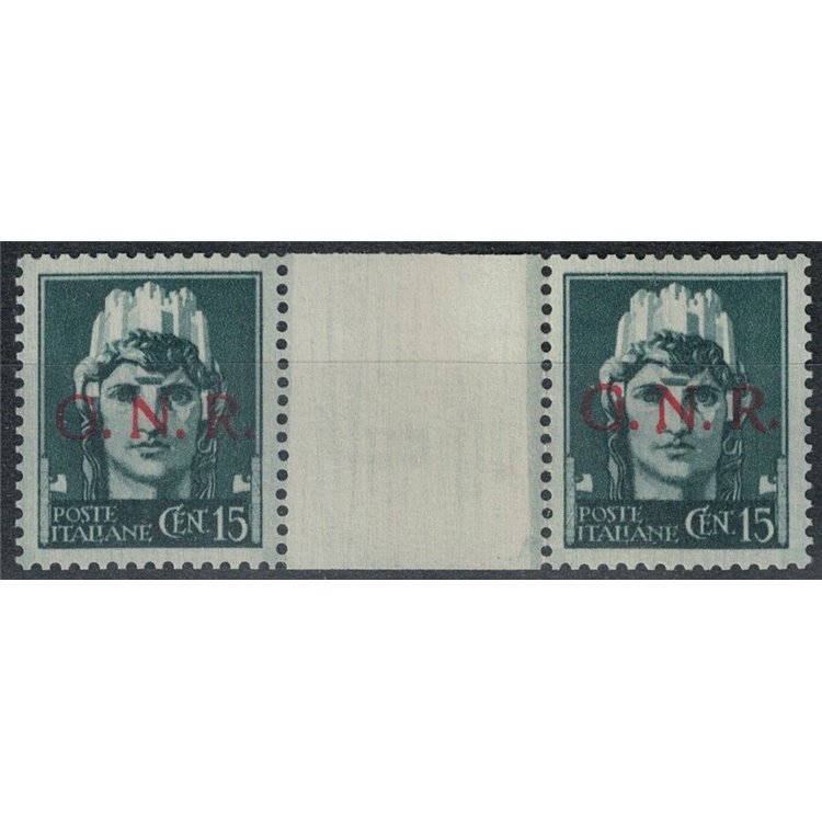 ITALY RSI 1943 15c Imperial GNR (Verona) bridge pair with interspace MNH**