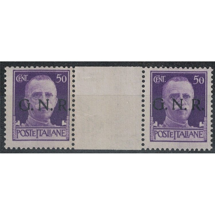 ITALY RSI 1943 50c Imperial GNR (Verona) bridge pair with interspace MNH**