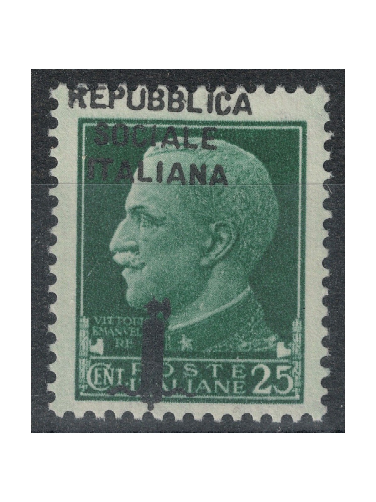 ITALY RSI 1944 Variety 25c Imperial (overlay fort moved) MNH**