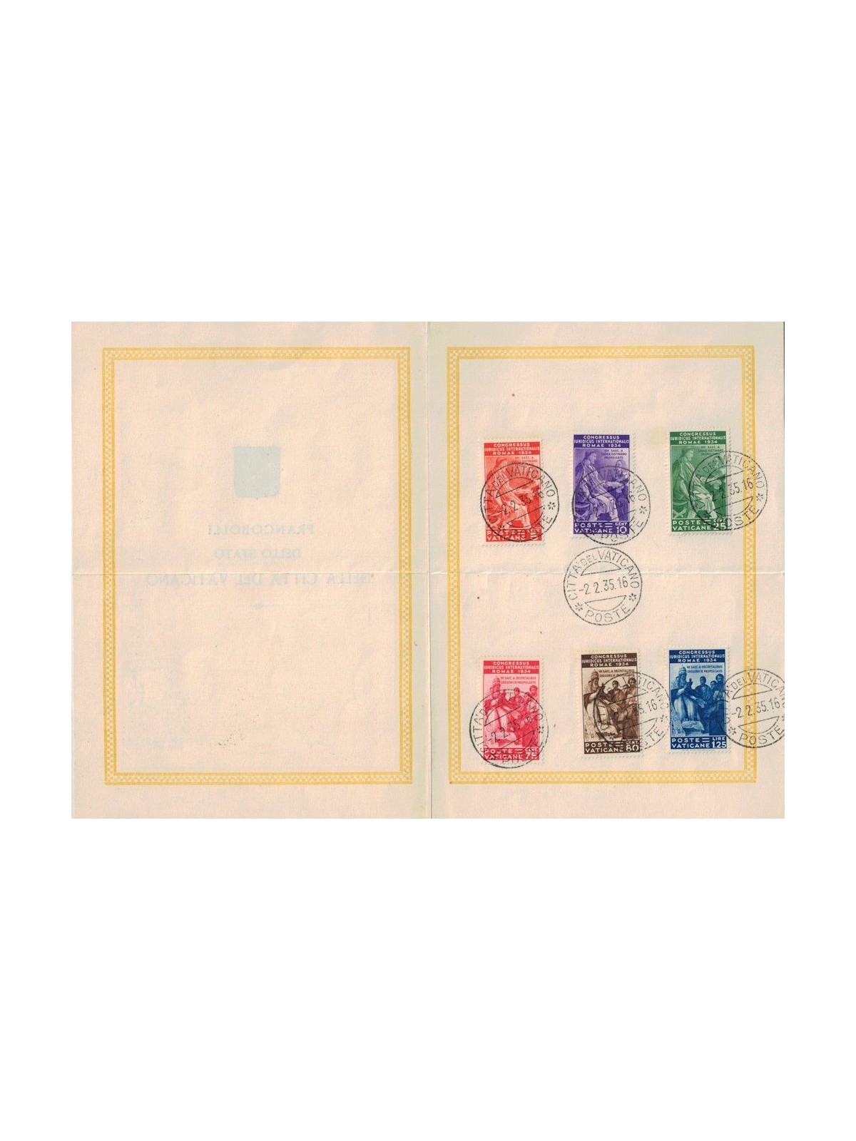 VATICAN 1935 International Juridical Congress on official folder 6v us