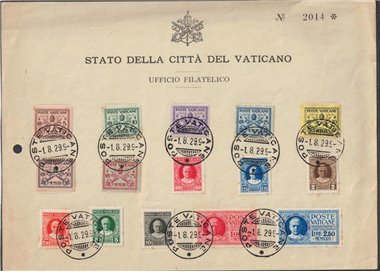 VATICAN 1929 Conciliation with cancellation 1st day 15v us